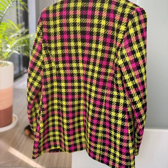 Avec Les Filles pink and yellow/green plaid blazer jacket - Picture 3 of 7